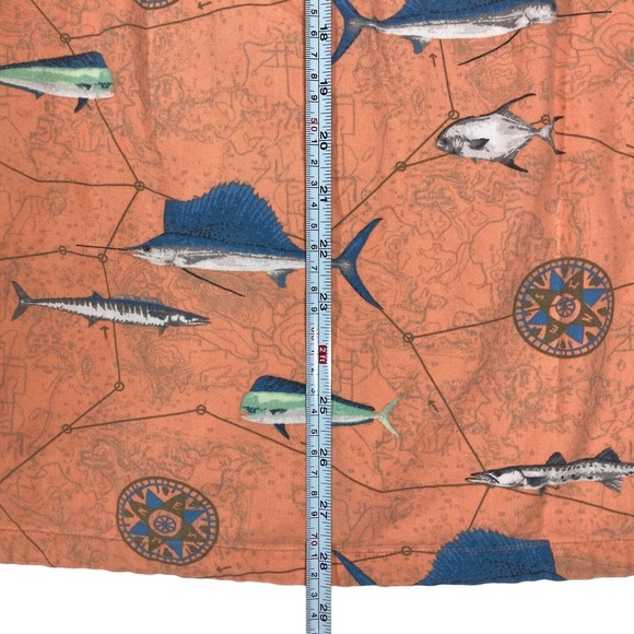 COLUMBIA Large Shirt Fish Print Button-Up Short Sleeve orange Sailfish Barracuda - Picture 6 of 9